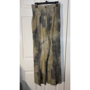 P.K. MUI 100% Linen Pants Tye Dye Olive Green Pants Size 4